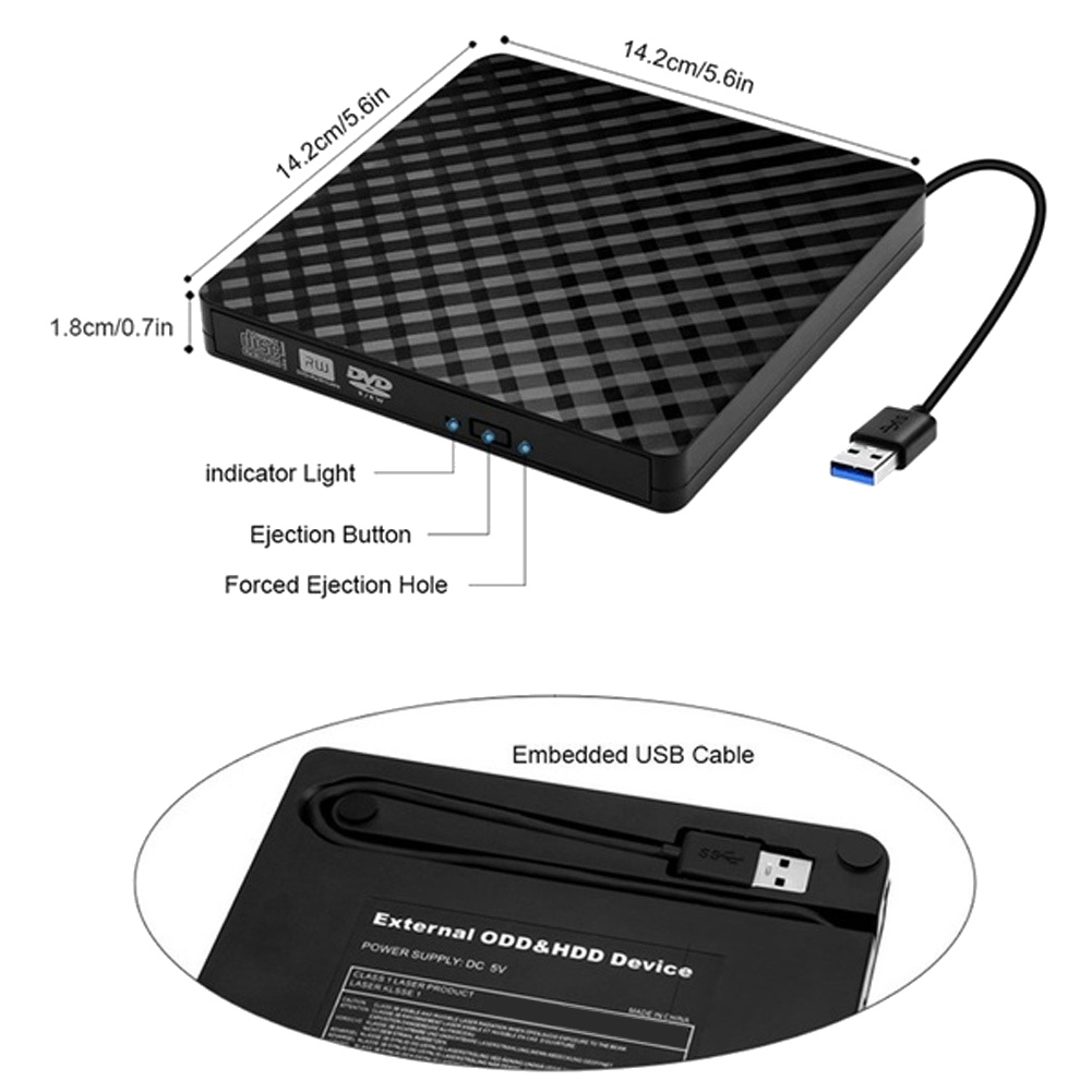 External CD DVD Drive, USB 3.0 and Type-C Portable CD DVD +/-Rw Drive Reader, DVD/CD ROM Burner Rewriter, DVD Drive. 