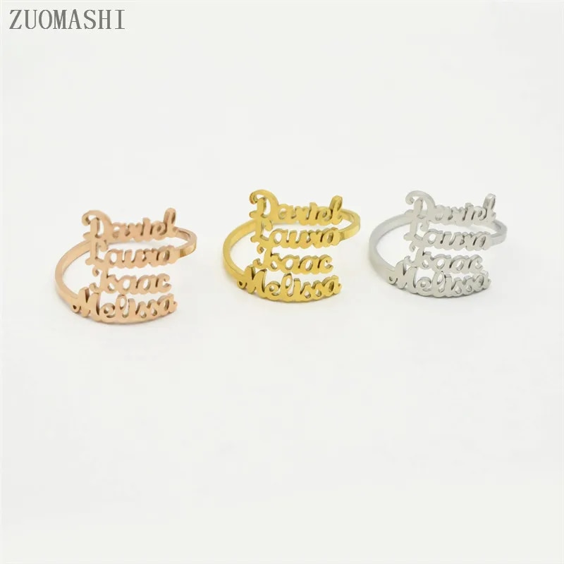 Personalized Multiple Name Ring Family Name Ring Custom Stackable Name Jewelry Three Four Names New Mom Gift For Women. 