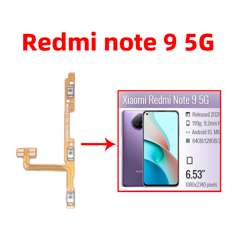For Xiaomi redmi note 9 4G 5G Power ON OFF Volume Camera Key Button Switch Flex Cable Replacement. 