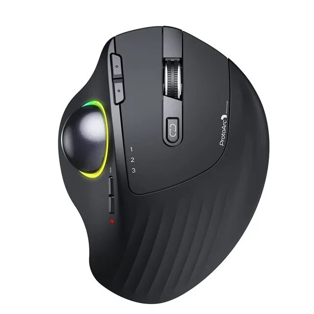 ProtoArc EM01 Trackball Mouse RGB Wireless 2.4G Bluetooth Ergonomic Mouse Rechargeable Rollerball Mice for Laptop PC iPad Mac. 