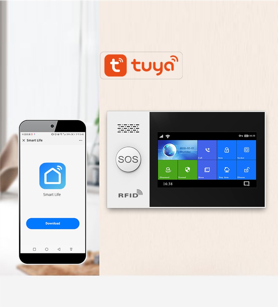 PGST PG-107 Tuya Wireless Home WIFI GSM Home Security With Motion Detector Sensor Burglar Alarm System APP Control Support Alexa. 