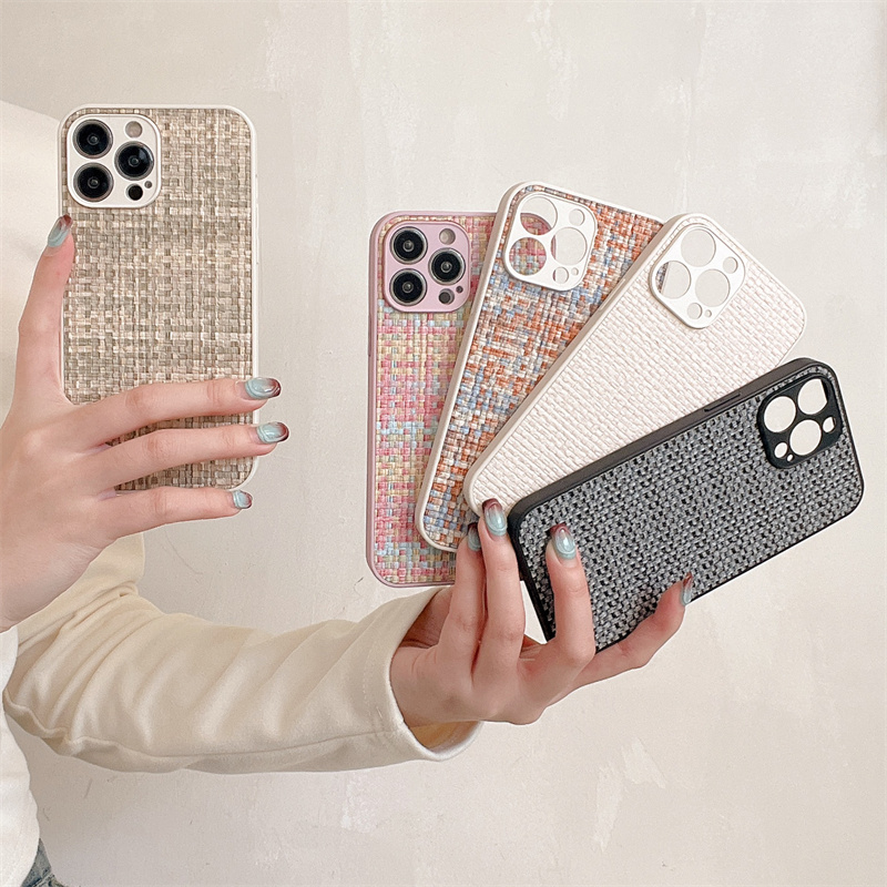 Luxury Grid Grid Cloth Woven Breathable Colour Phone Case For iPhone 15 14 13 12 11 Pro Max X XR XS Max SE 2 7 8 Plus Soft Cover. 