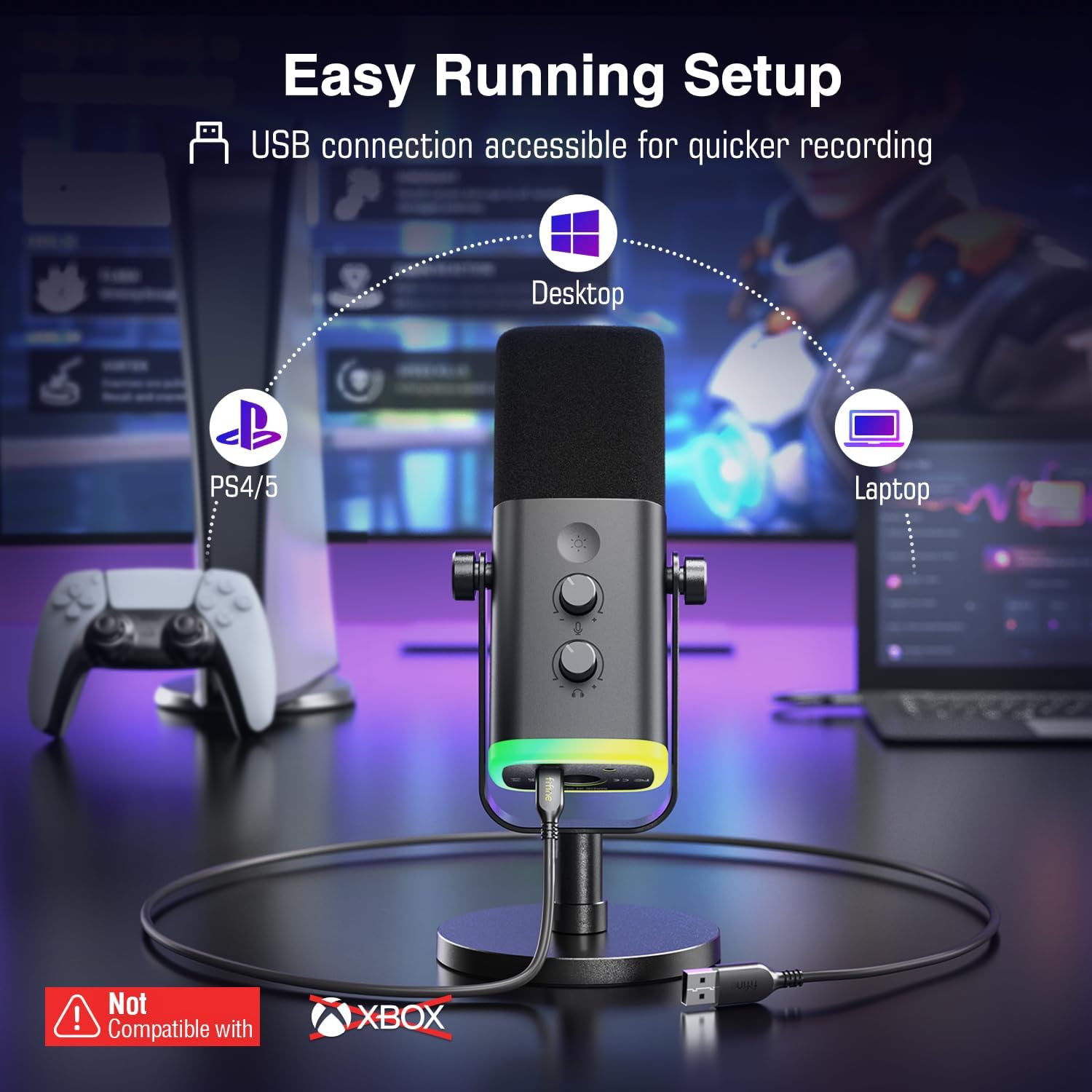FIFINE AM8 Dynamic Microphone with RGB Control Headphone Jack Mute, MIC for PC Gaming Recording Streaming Easy to Use. 