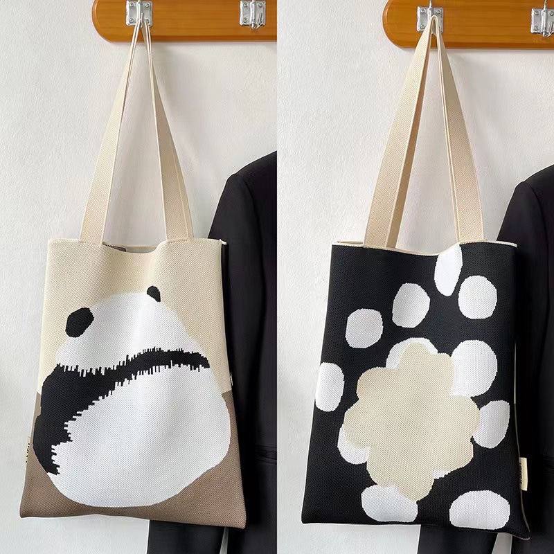 2023 back panda new product large and versatile student large-capacity quartle bag shoulder bag knitted bag hand bag. 