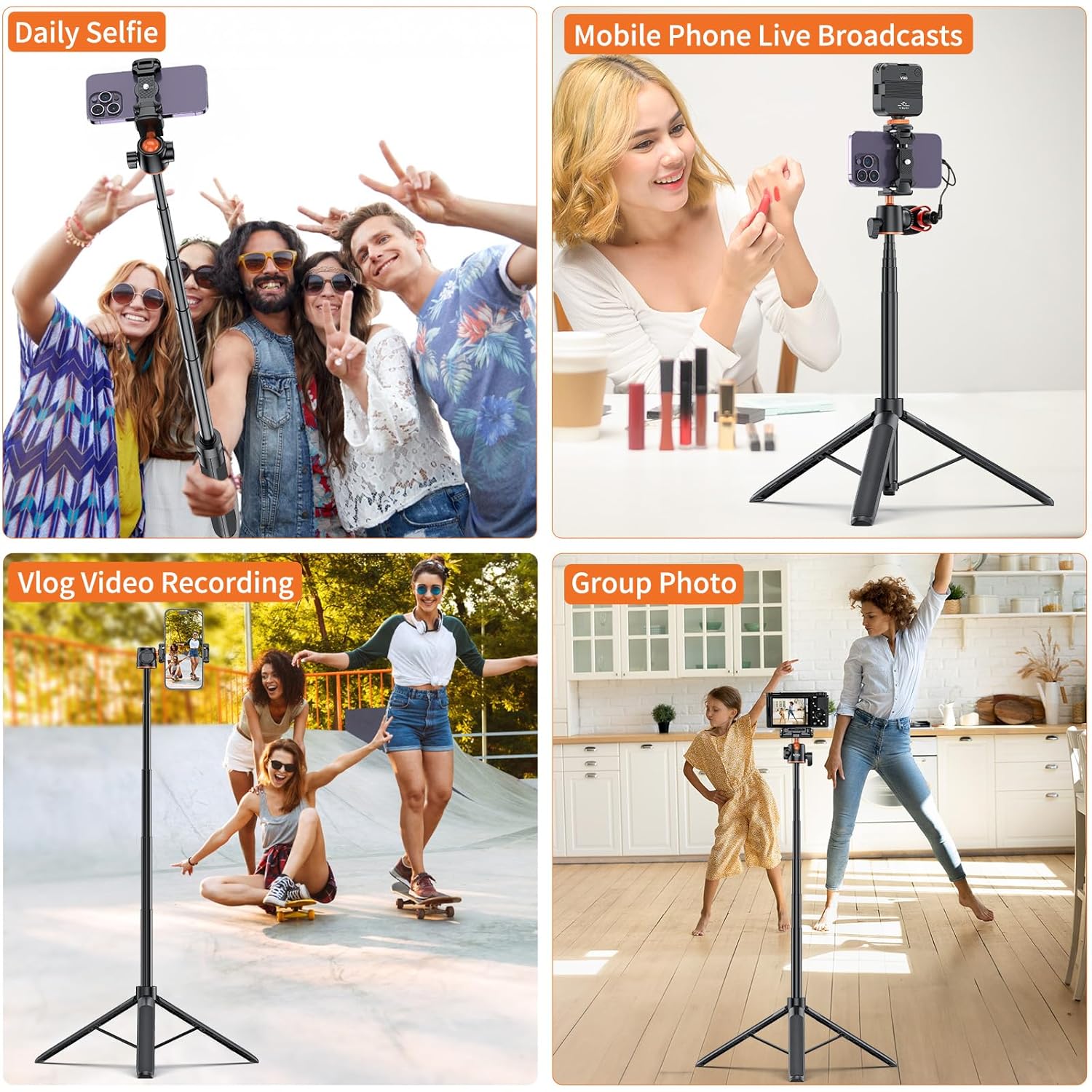 VRIG TP16 Camera Tripod, 55 inch Extendable Phone Selfie Stick Camera Tripod Stand with 2 in 1 Phone Clip, 5 Levels Adjustment 360° Ball Head Loads Up for iPhone Sony Canon GoPro. 