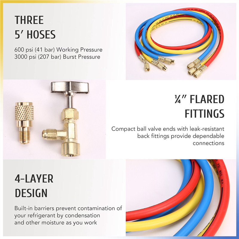 AC Gauges R134a R12 R22 R502 3 Way Automotive AC Gauge Antishock Gauges Hoses Couplers Adapter Puncturing Tap Freon Kit. 
