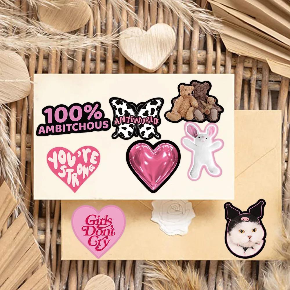 53pcs Cute Animal Pink Egirl Charm Y2K Stickers Aesthetic for Scrapbooking Diary Phone Luggage Waterproof Sticker Decals. 