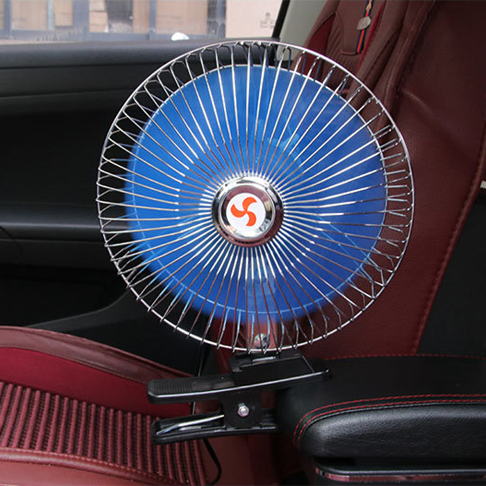 Car Clip Cooling Fan 12V/24V 8 Inch Low Noise Automobile Clip Fan Portable Rotatable with Cigarette Lighter Plug for Vehicle. 