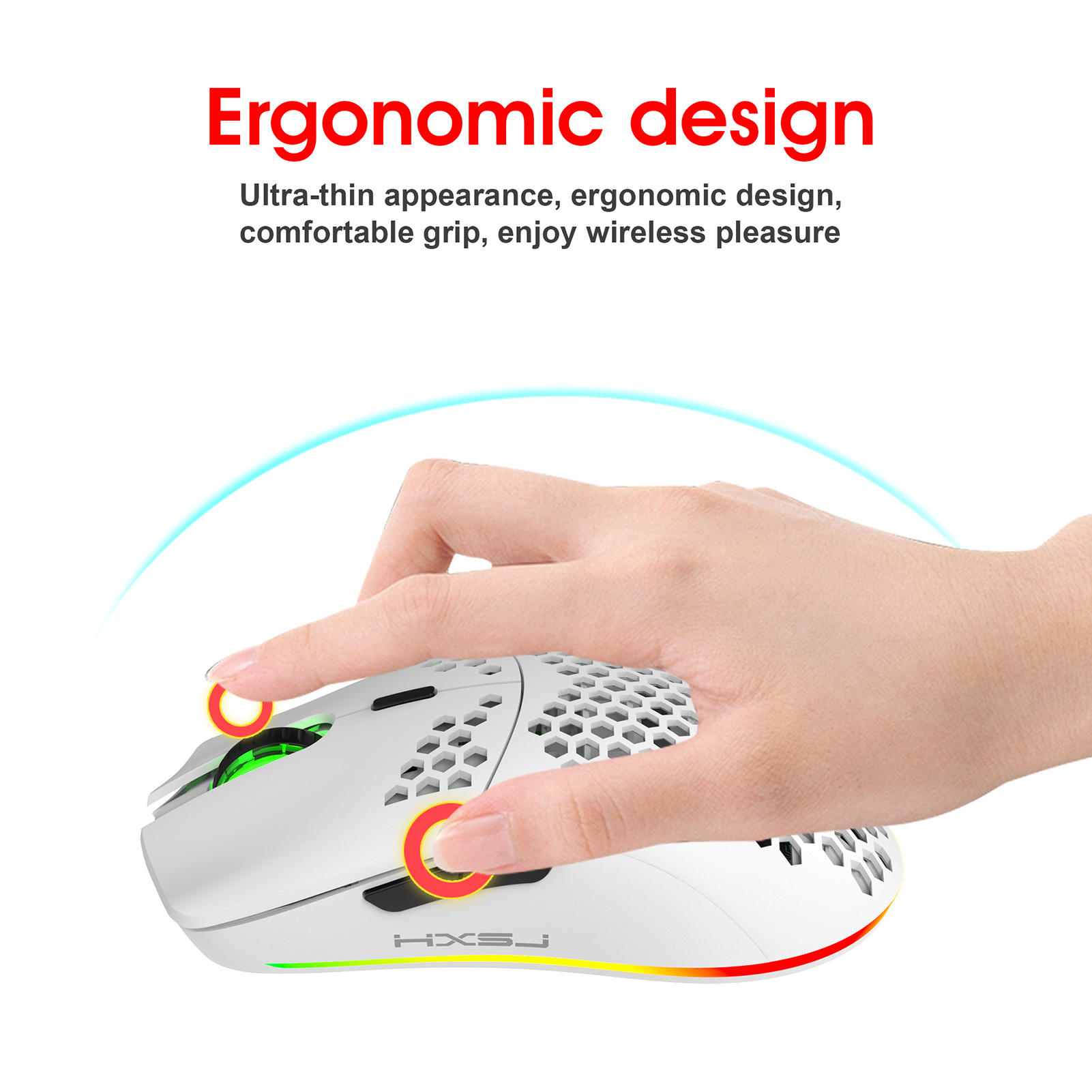 HXSJ T66 RGB 2.4G Gaming Mouse RGB Lighting Charging Mouse with Adjustable DPI Ergonomic Design. 