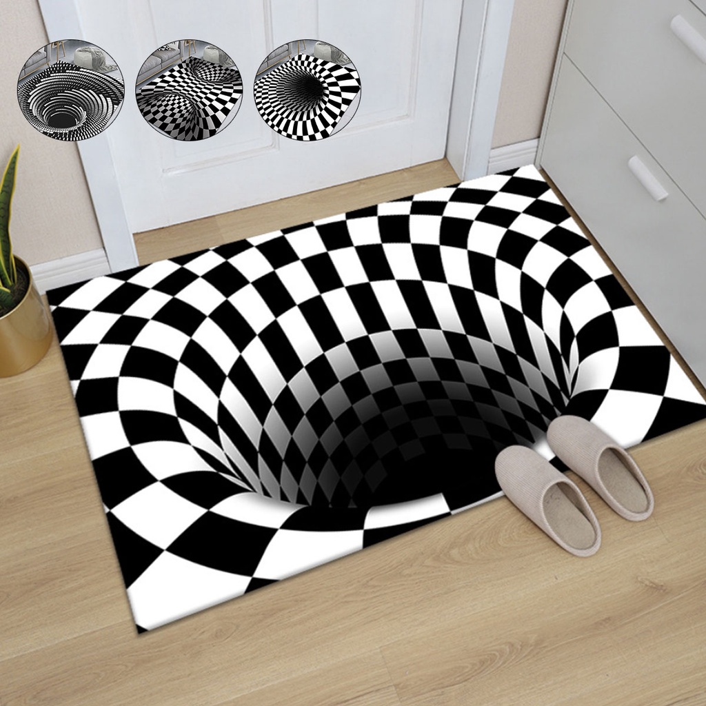 3D Vortex Illusion Doormat Decor Print Abstract Geometric Optical Floor Mat Soft Flannel Non Slip Doormat for Kitchen Bedroom