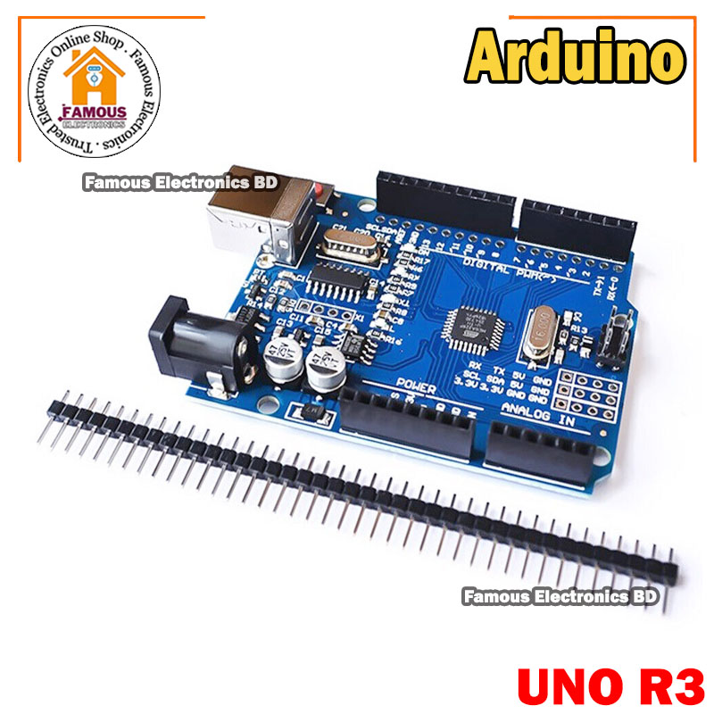 Arduino UNO R3 ATMEGA328P Chip CH340G Development Board with Data Cable and Headers. 