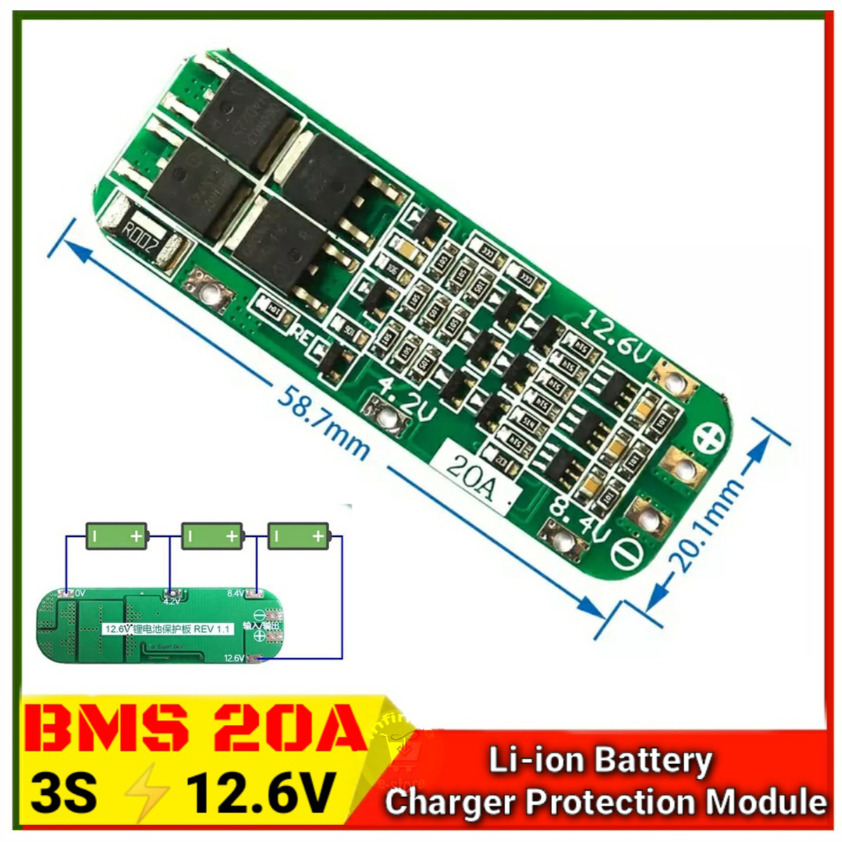 BMS 3S 20A Li-ion Lithium Battery 3x18650 Charger PCB BMS Protection Board 12.6V Cell Module. 