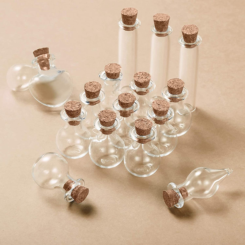 50 Pieces Small Mini Glass Jars Bottles with Cork Stoppers 5 Shapes Tiny Wishing Drifting Bottle Crafts DIY Projects. 