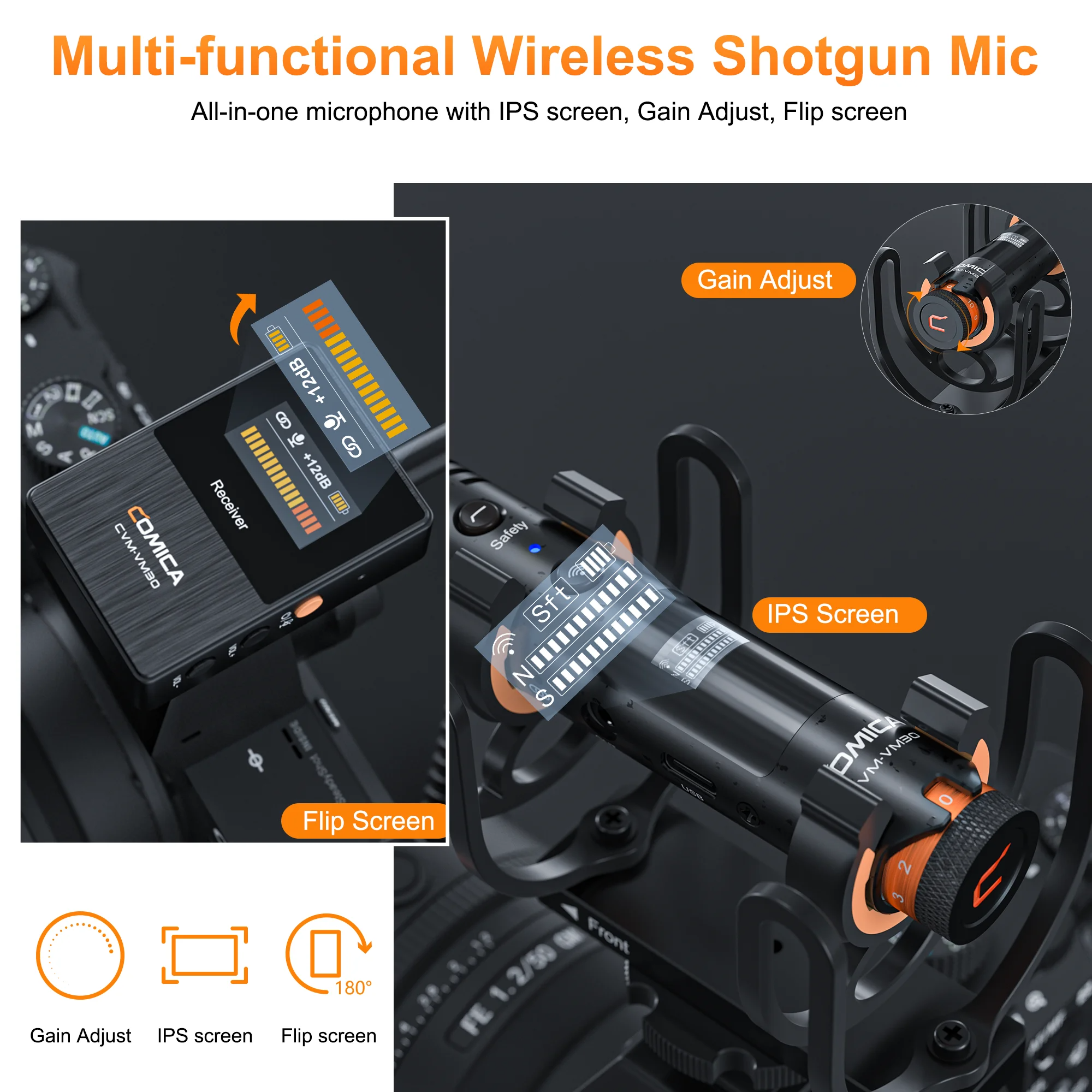 COMICA VM30 2.4G Super Cardioid Condenser Wireless Shotgun Microphone for Smartphone,Camera, Computer. 