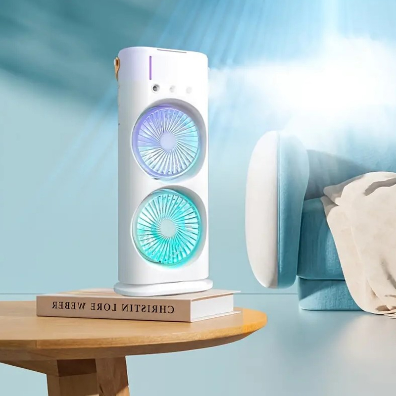 Rechargeable Double Head Spray Cooling Fan with Remote Control – USB Portable Mist Fan for Home, Office & Outdoor | Disnie DRMF-63USB Mini Air Cooler. 