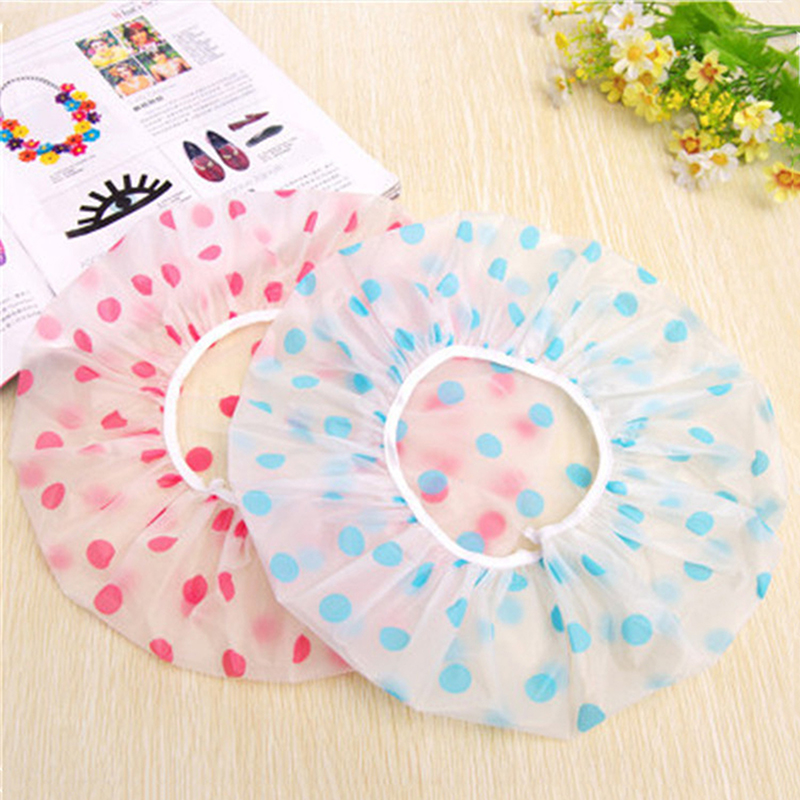 1Pc Fashion Waterproof Thicken Wave Point Shower Cap Reusable Hair