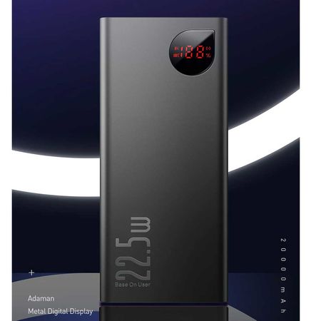 Baseus Adaman Metal Digital Display Powerbank 22.5W Quick Charge Powerbank 20000mAh Compatible with QC3.0, PD3.0, FCP, AFC Quick-charging Protocols. 