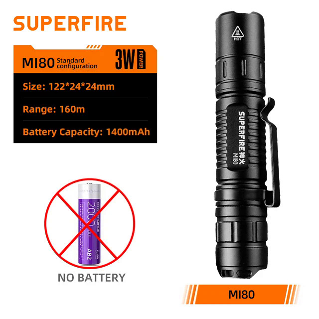 Superfire mi80 EDC bright LED flashlight 18650 battery USB C torch Camping Fishing lantern 500lm best choice outdoor flash light. 