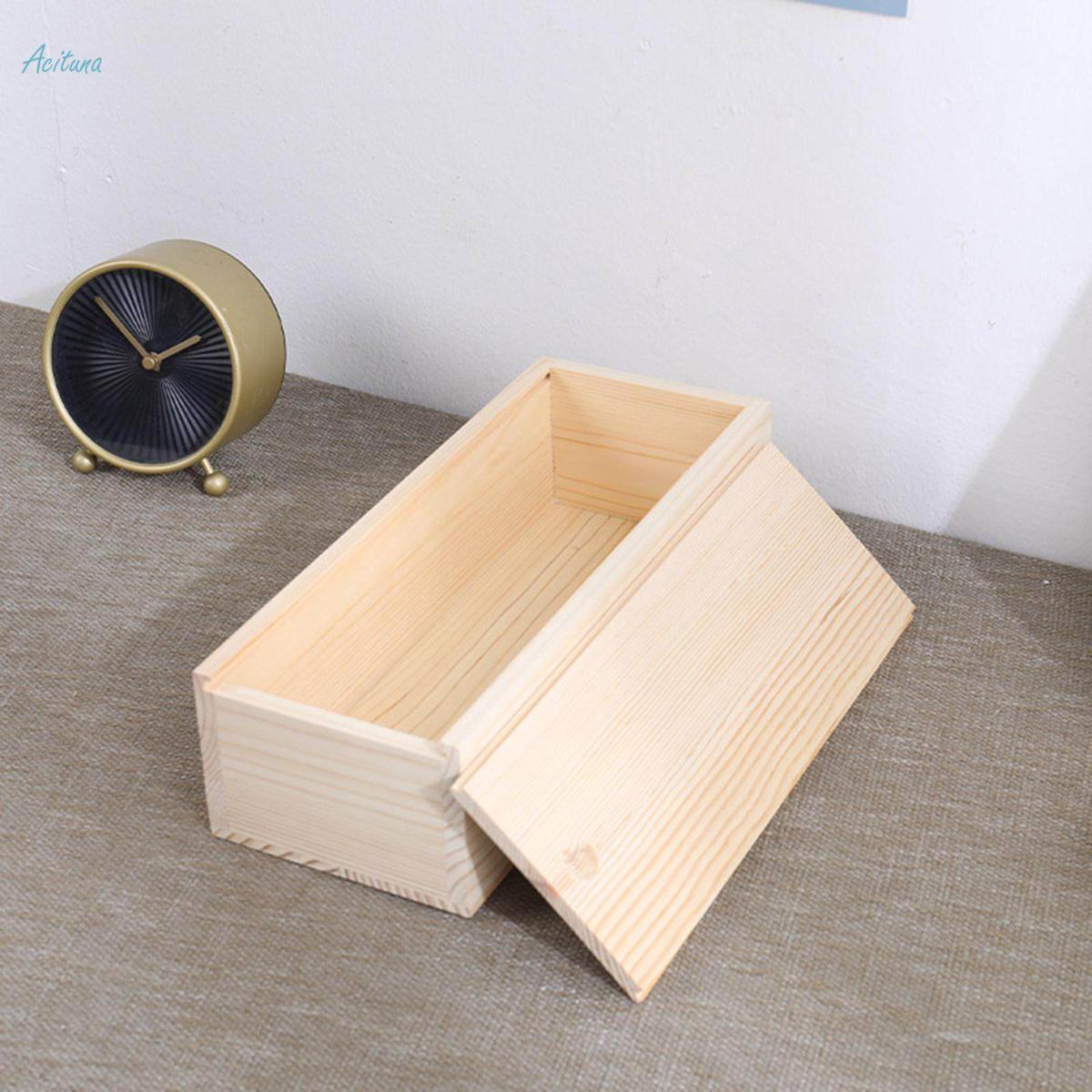 Unfinished Wooden Box Wooden Boxes for Crafts Unpainted Rectangular Empty Wood Case with Slide Lid