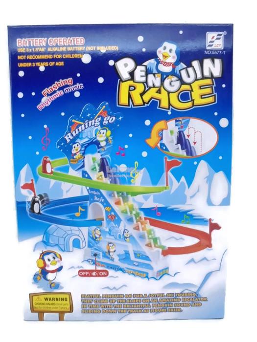 Arctic Fun Playful Penguin Race Set with Flashing Lights and Music On/Off Button for Quiet Play, Jolly Penguin Slide Playset. 