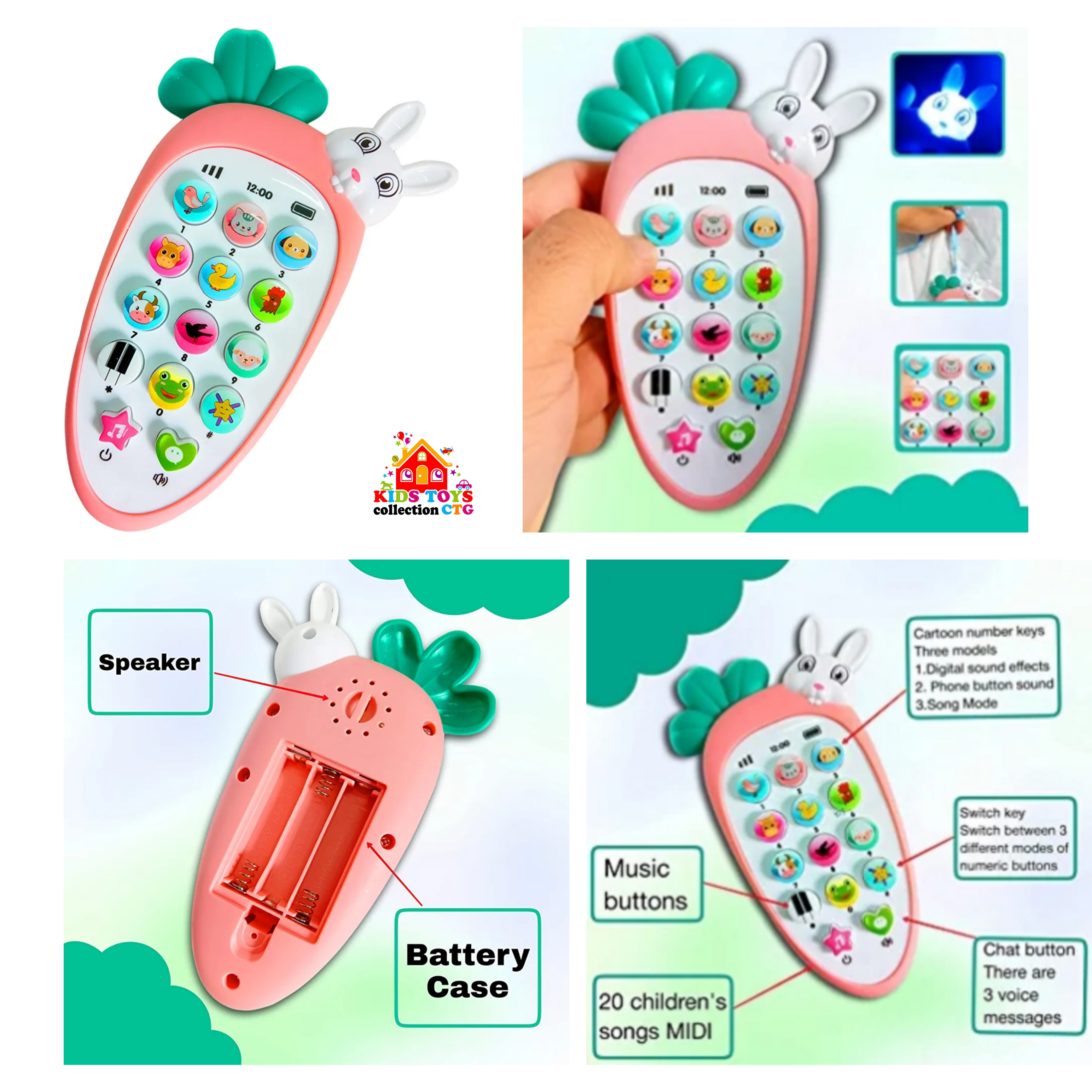 Toys Rabbit Phone Smart Phone Cordless Feature Mobile Phone Toys Mobile Phone for Kids Phone Small Phone Toy Musical Toys for Kids Smart Light (Rabbit Phone) - Multicolor. 