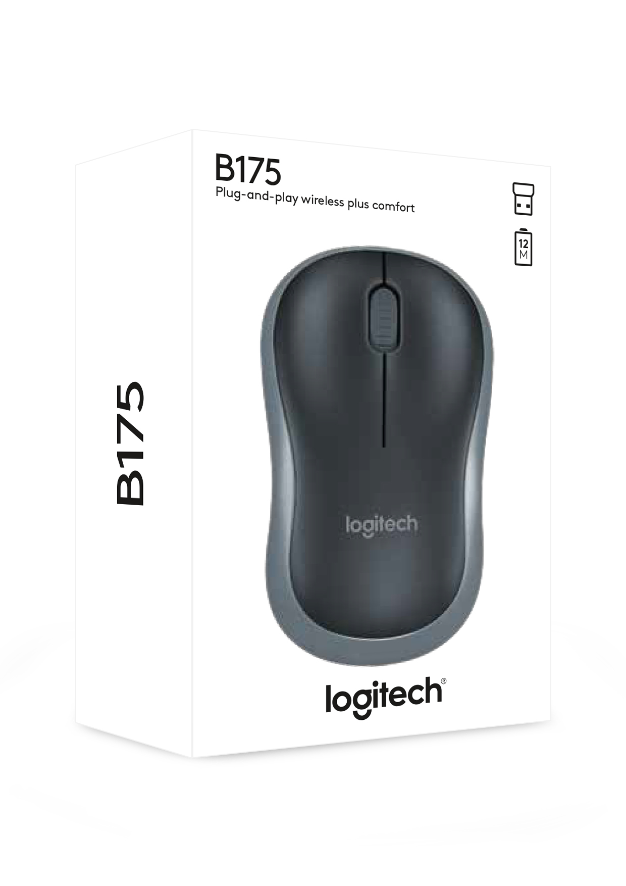 Logitech B175 Wireless Mouse, 2.4 GHz with USB Nano Receiver, Optical Tracking, 12-Months Battery Life, PC / Mac / Laptop - Black. 