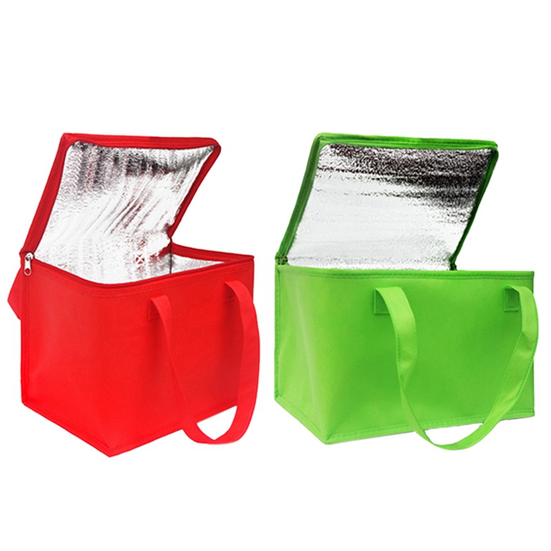 2x Foldable Large Cooler Bag Portable Food Cake Insulated Bag Aluminum Foil Thermal Box Waterproof Green & Red
