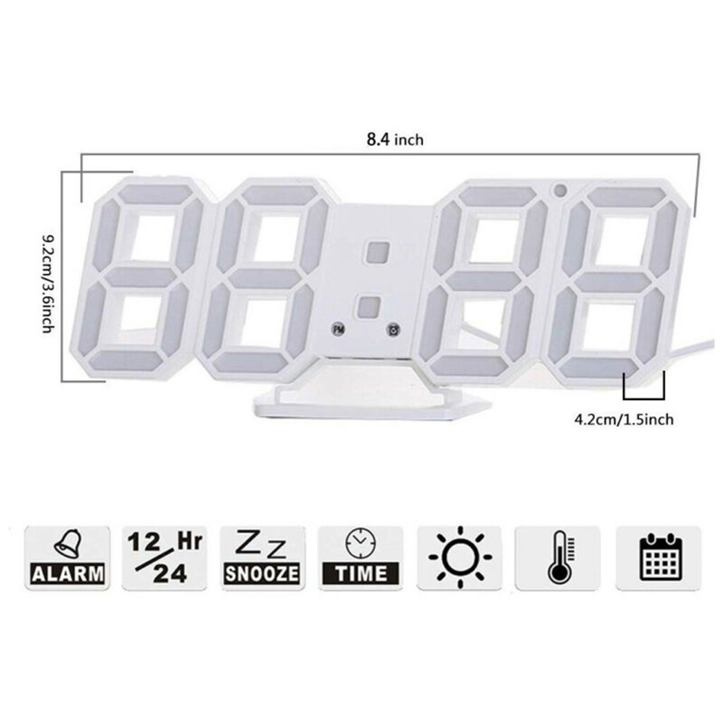 3D LED Wall Clock Digital Wall Clock 24/12 Hour Display Timer Alarm Home USB Plug In Electronic Clock Home Decoration. 