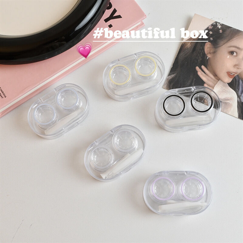 Instagram transparent contact lens case, no twist cover, leak proof, portable, lightweight high-end for women, small and simple, beautiful pupil box. 