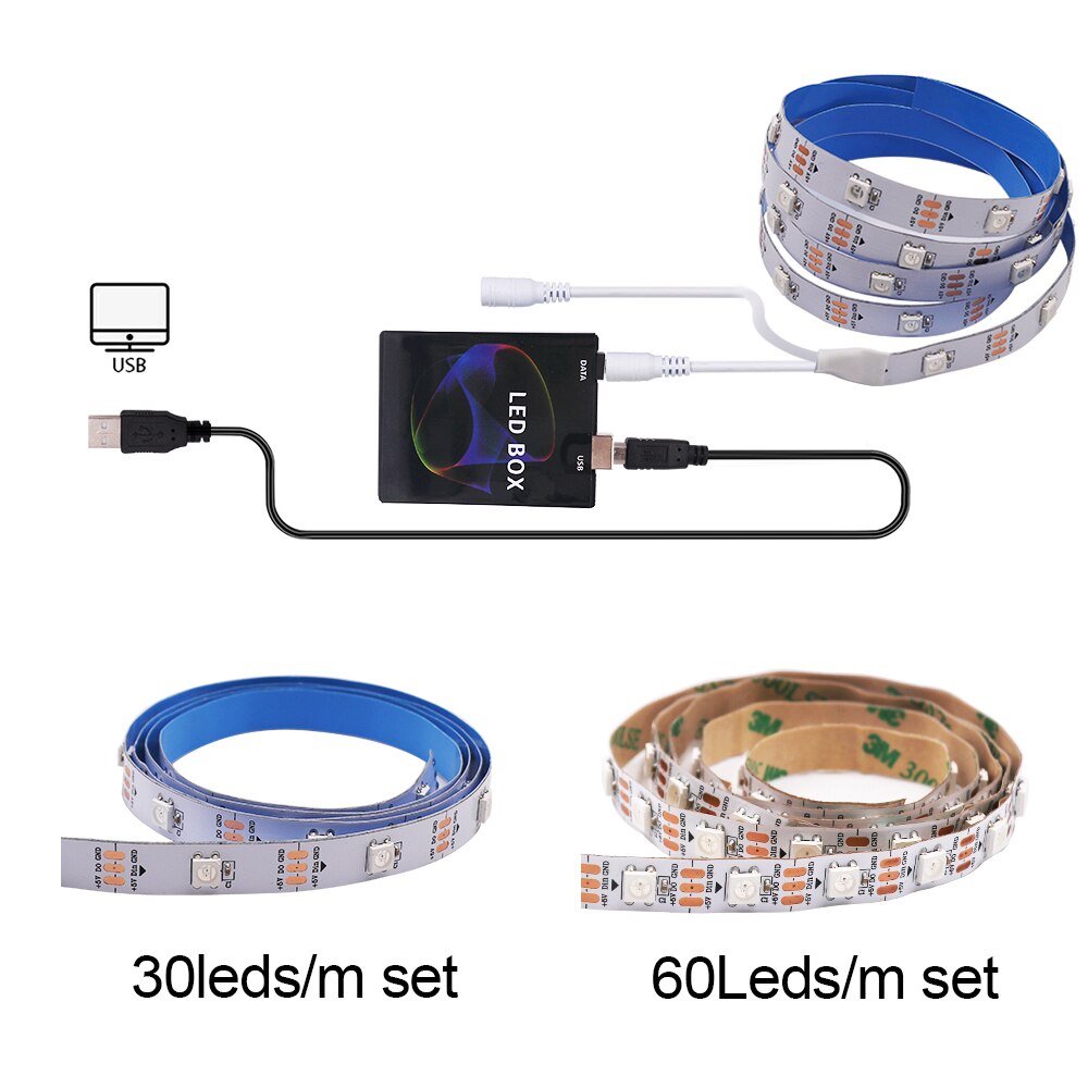 DC 5V USB WS2812B LED Strip 5050 Deam Color LED Light DIY Ambient Controller Box for Computer PC Screen Backlight. 