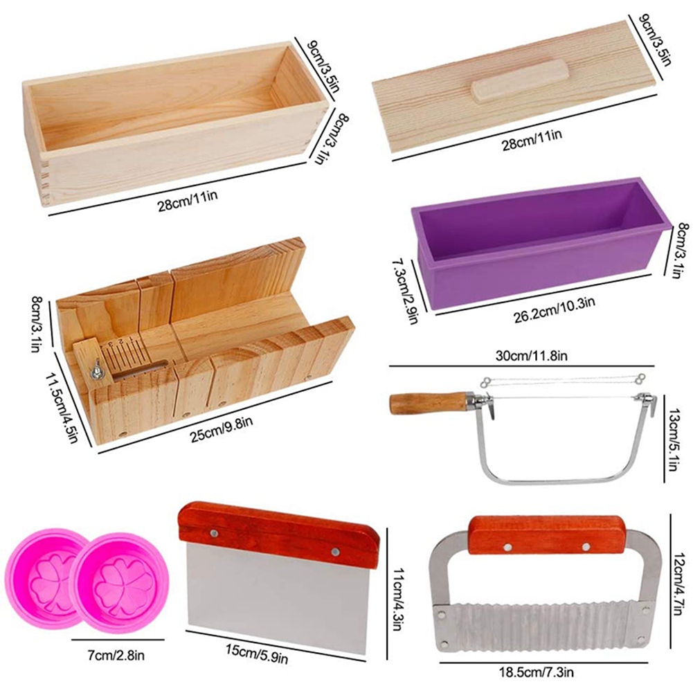 9PCS Silicone Soap Molds Kit,Rectangular Wooden Silicone Soap Mold Cutter SlicerHandmade Soap DIY for Soap Cake Making - Wood color. 