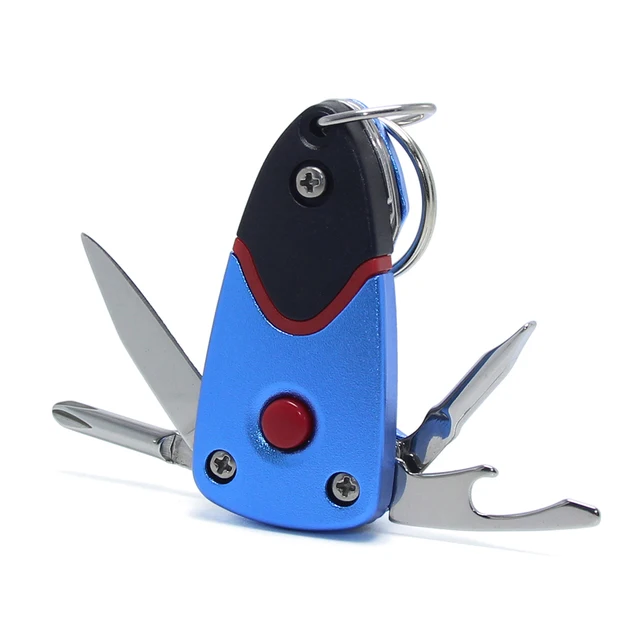 Multi-functional Keychain Knife Outdoor 6-in-1 Folding Mini Screwdriver Stainless Steel Tool Knife with LED Keychain