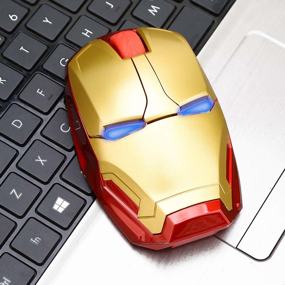 Mute Mouse 2.4Ghz Super Hero Computer Mouse Iron Man Wireless Mouse Led Battery Powered Optical Gaming Mice with Nano USB Receiver 1600DPI Silent Mouse for Notebook, PC, Laptop. 