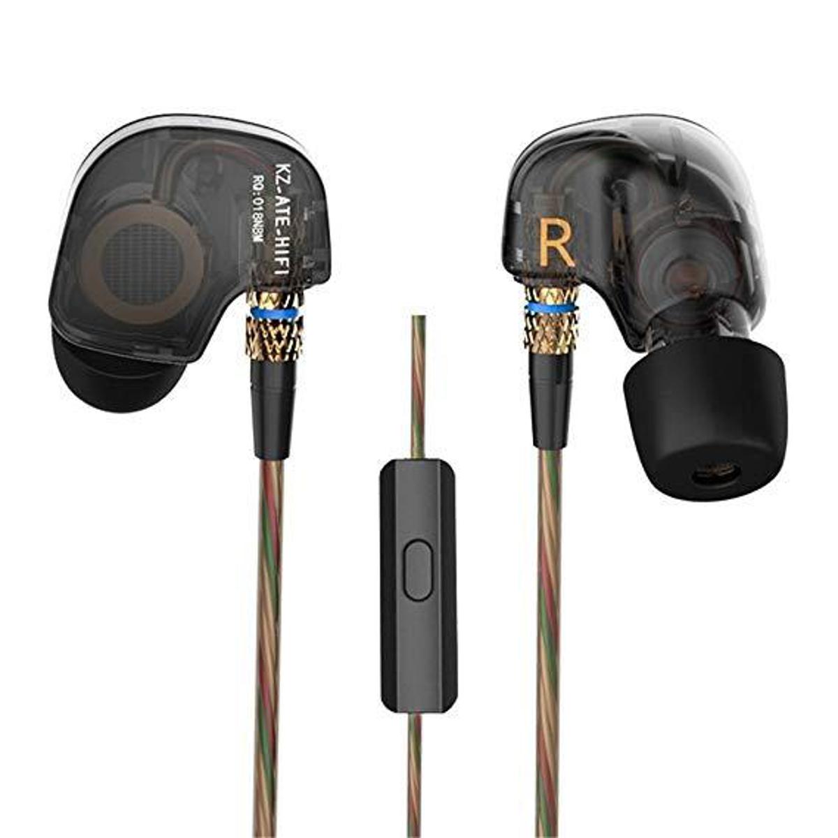 KZ ATE Dynamic Balanced Armature IEMS In Ear HIFI Earphone - Black