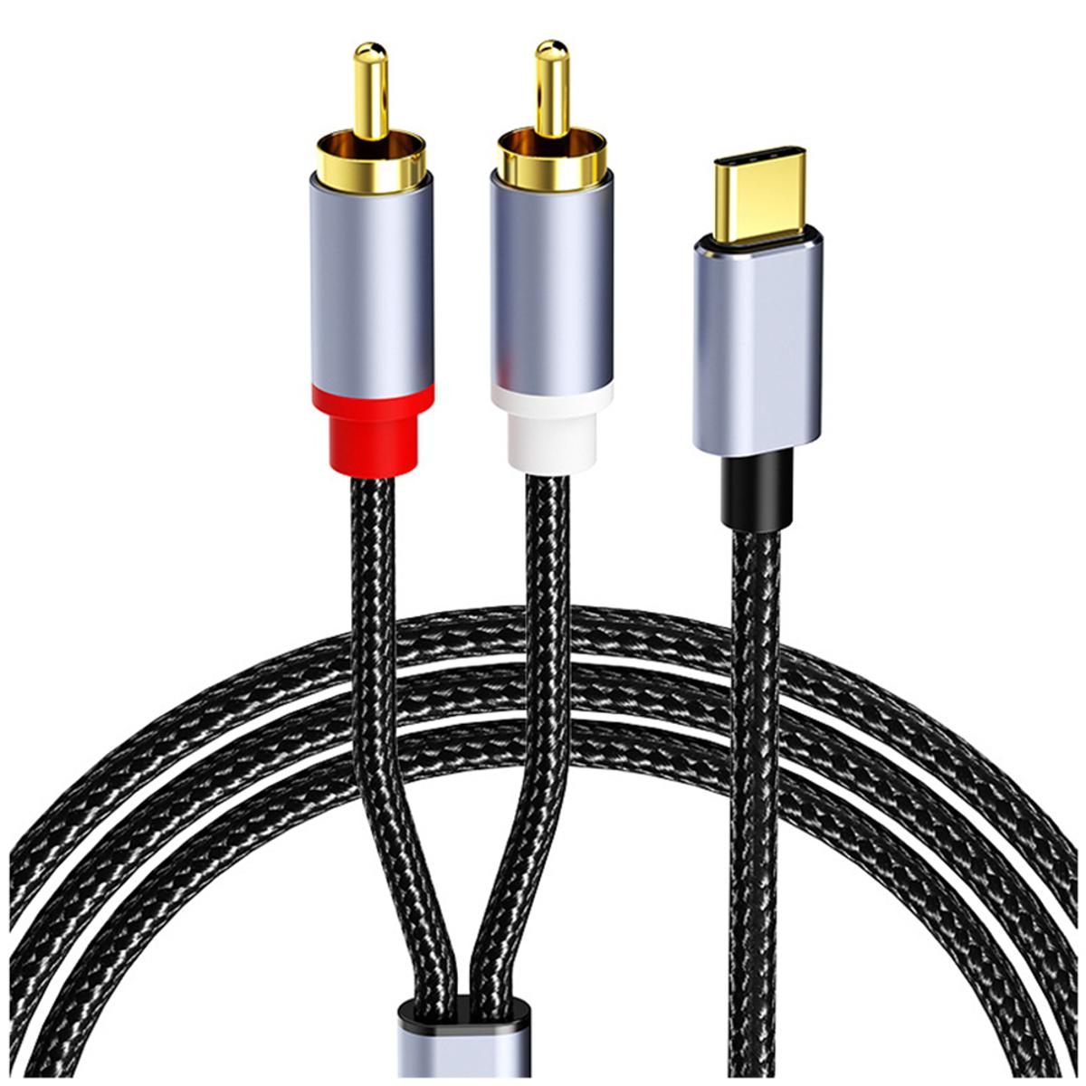 USB C to 2RCA Audio Cable Adapter Type-C to Dual RCA Audio Cable Audio Video USB Cord for Phone, Tablet, 1M