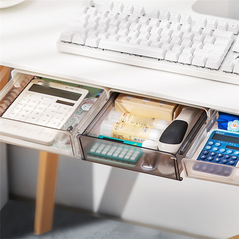 1Set Under Desk Drawer Organizer Under Table Storage Box Grocery Storage Drawer Organizer White. 