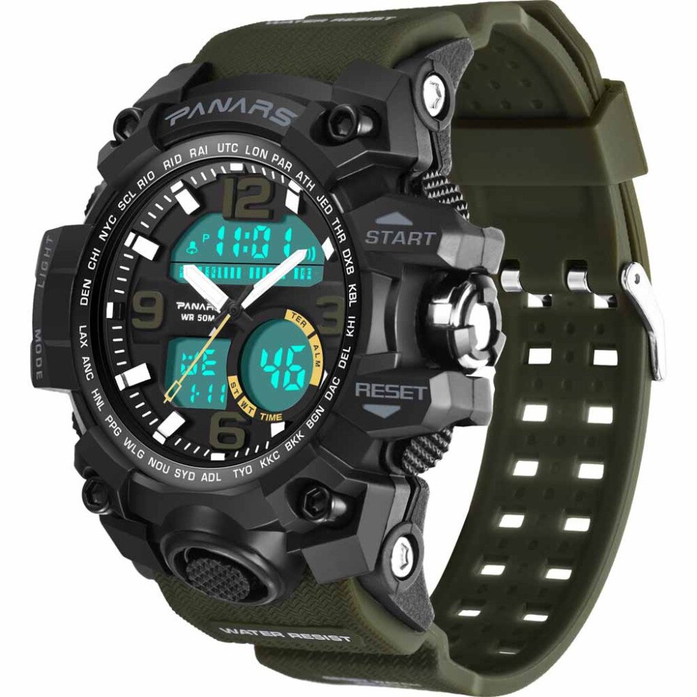 【VisioN Shop】Sports Watch Man Waterproof Alarm Clock Two Place Multi Function Dual Pointer Outdoor Luminous Big Watch *A. 