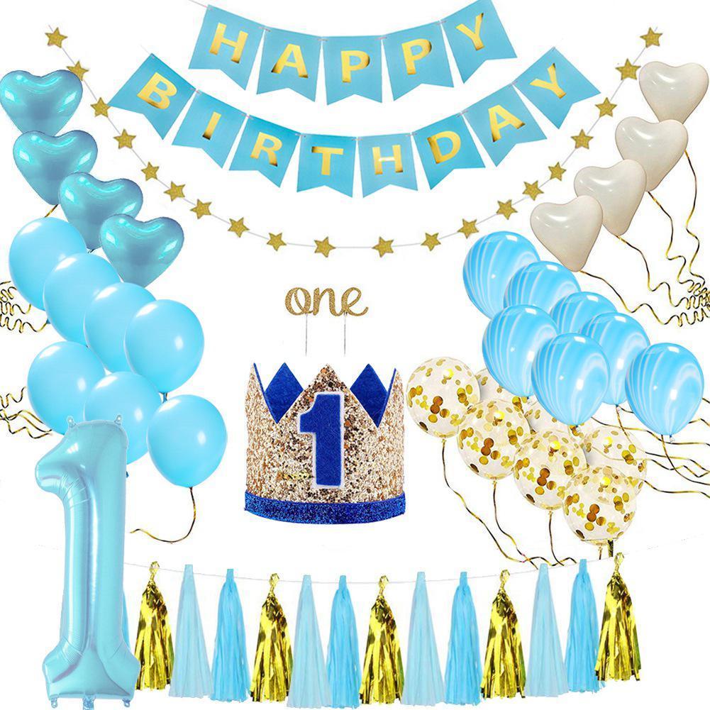 Foonee First Birthday Decoration For Baby Boy Blue Diy Birthday