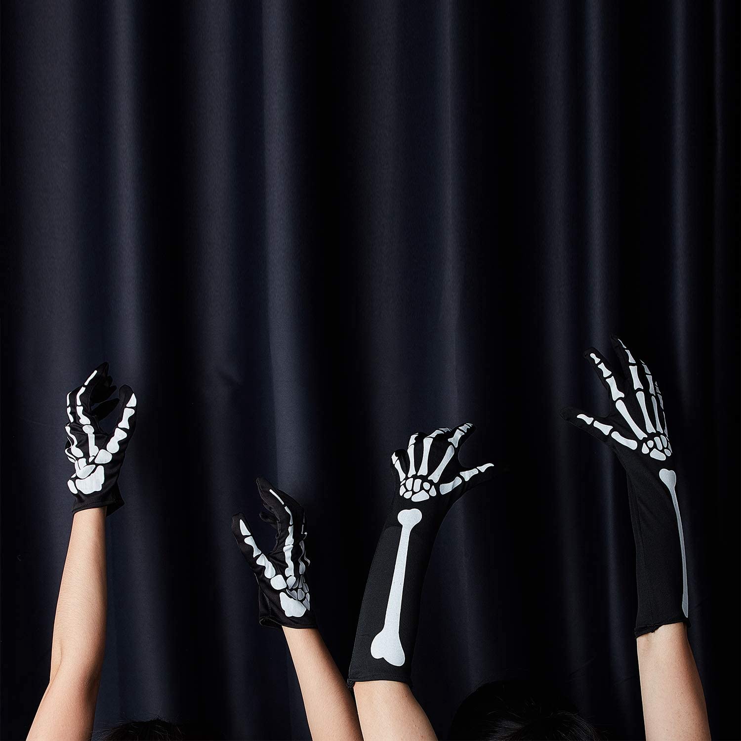 2 Pairs Halloween Skeleton Gloves with Skeleton Arm Sleeve Gloves. 