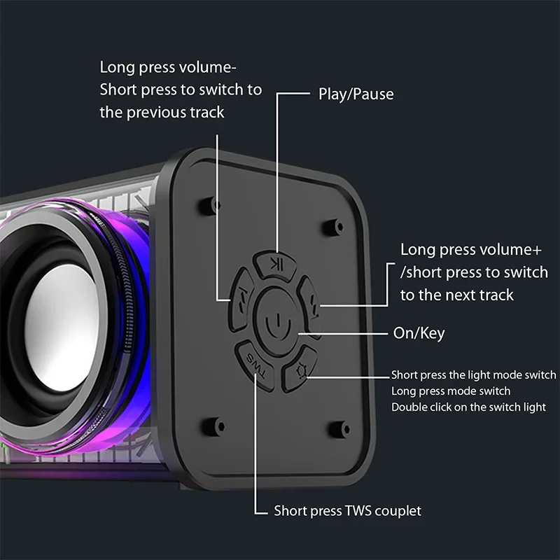 V8 Bluetooth Speaker Transparent Sound Box Colorful Lights Dual Speaker High Power Subwoofer Soundba-D shop. 