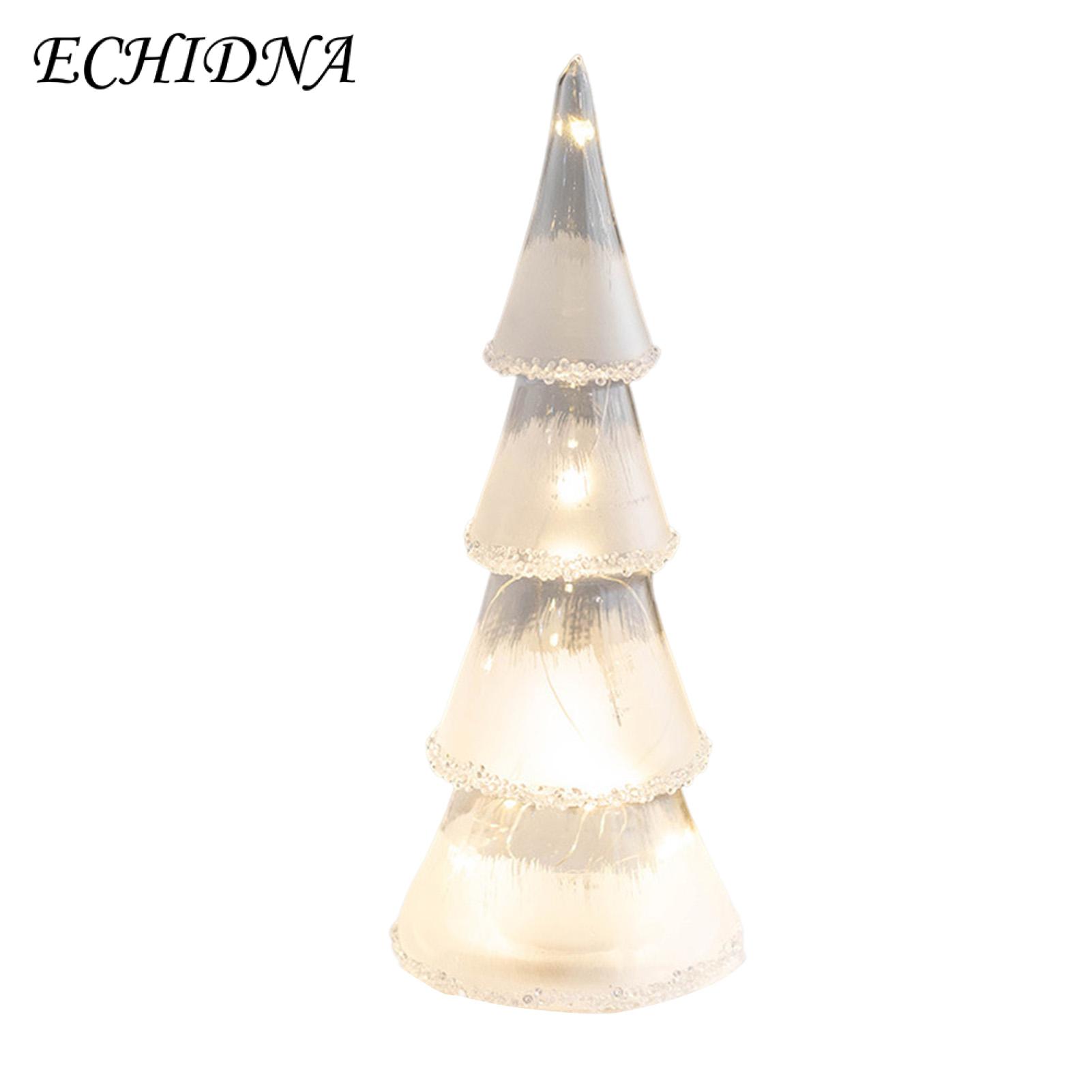 Christmas Tree Ornament Led Light Up Glass Christmas Tree Figurine Festive Holiday Decor for Home Office Parties Table Centerpiece Ornament Glass Christmas Decoration