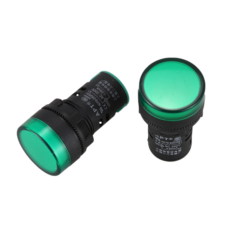2 Pcs AC220V Green LED Power Indicator Pilot Signal Light Lamp 22mm Dia. 