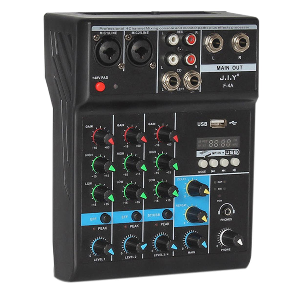 4 Channel Bluetooth Mixer Audio Mixing DJ Console with Reverb Effect