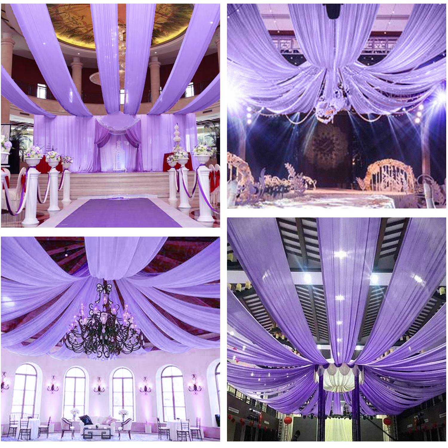 6 Panels Chiffon Ceiling Drapes Long Vaulted Draping Fabric DIY Wedding Drapes Curtains (5ftx10ft/5ftx20ft ). 