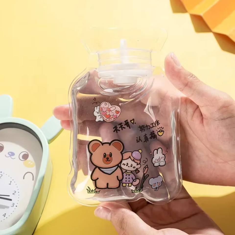New Transparent PVC Hot Water Bag Cute Shin Chan Cartoon Water Injection Filling Bag Hand And Tummy Warmer Bottles Winter Christmas Party Gift Cute Cartoon PVC Hot Water Bottle Creative Water Filling Hot Water Bag Hand Warmer. 