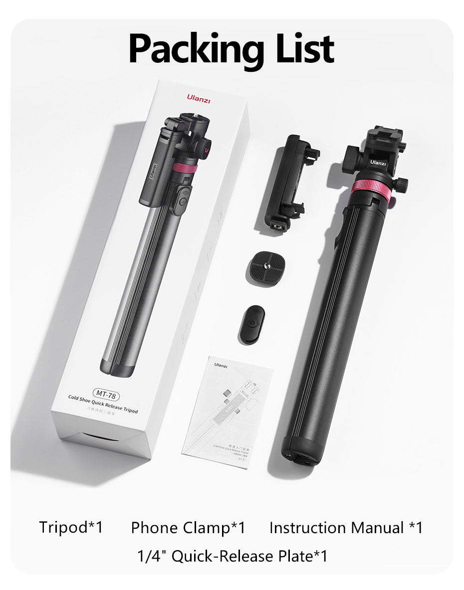ULANZI MT-78 Extendable Phone Tripod, 72.83" Selfie Stick Phone Camera Tripod Stand with 2 in 1 Phone Clip. 