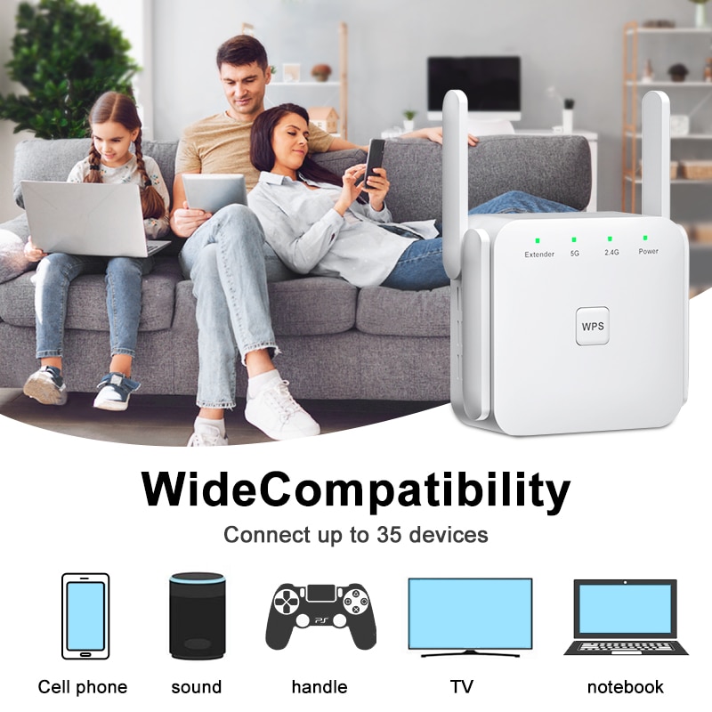 5Ghz AC1200 WiFi 1200Mbps Router WiFi Extender Amplifier 2.4G/5GHz Wi-Fi Signal Booster Long Range Network Access Point. 