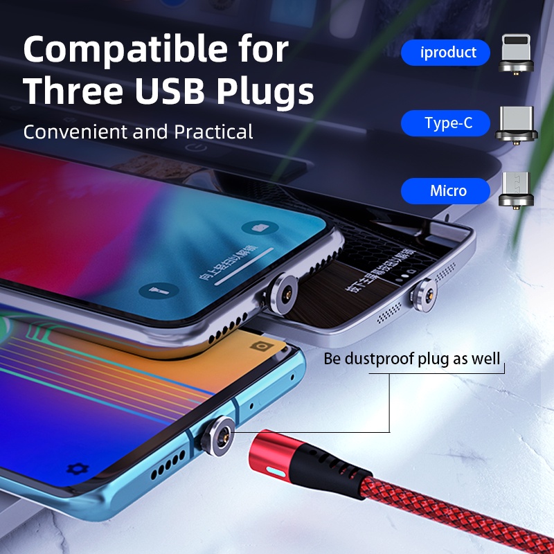 AUFU 360 Degree Rotation Magnetic Charger Cable USB Micro Type C Fast Charging Cable with LED Light Magnet Charger Cable for Android. 