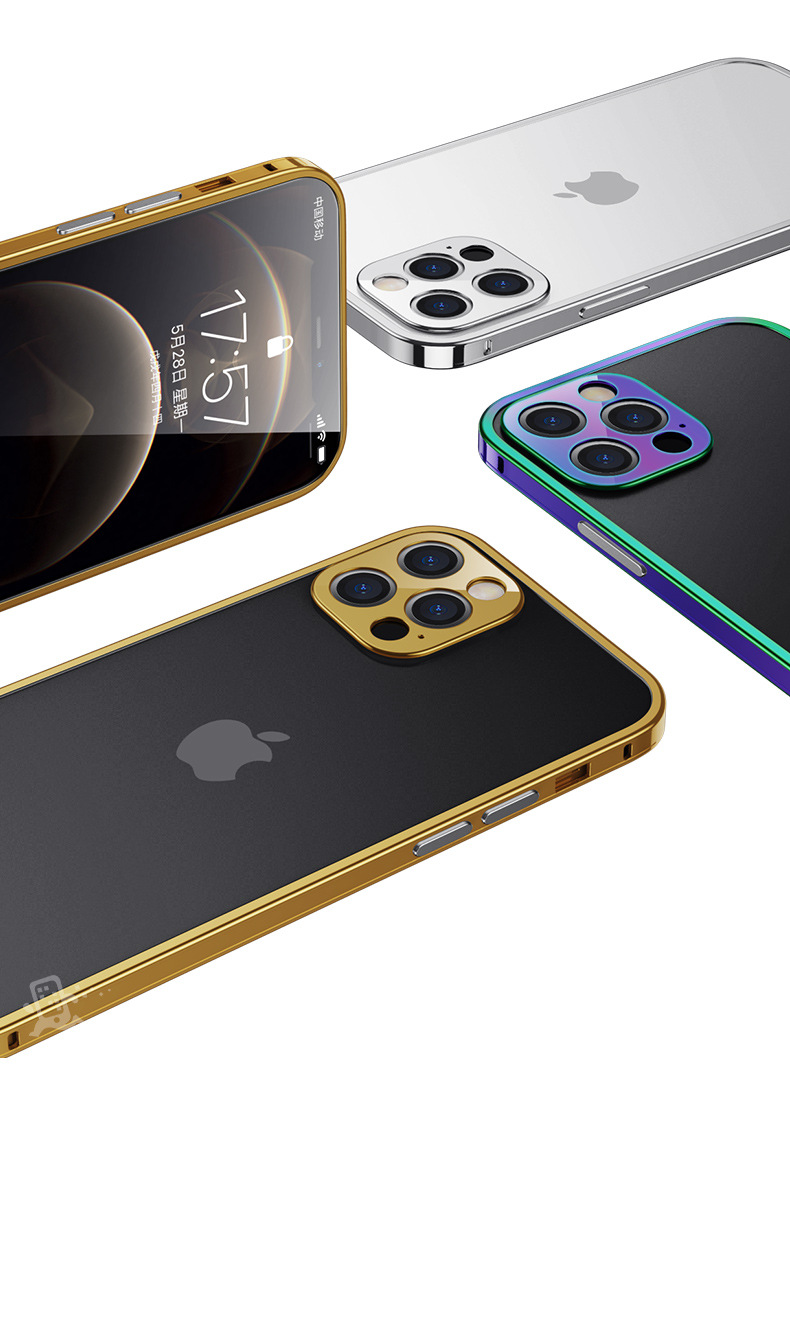Stainless Steel Frame + Lens Simple and Universal iphone Colorful Gold Solid Color Wireless Protective Sleeve. 