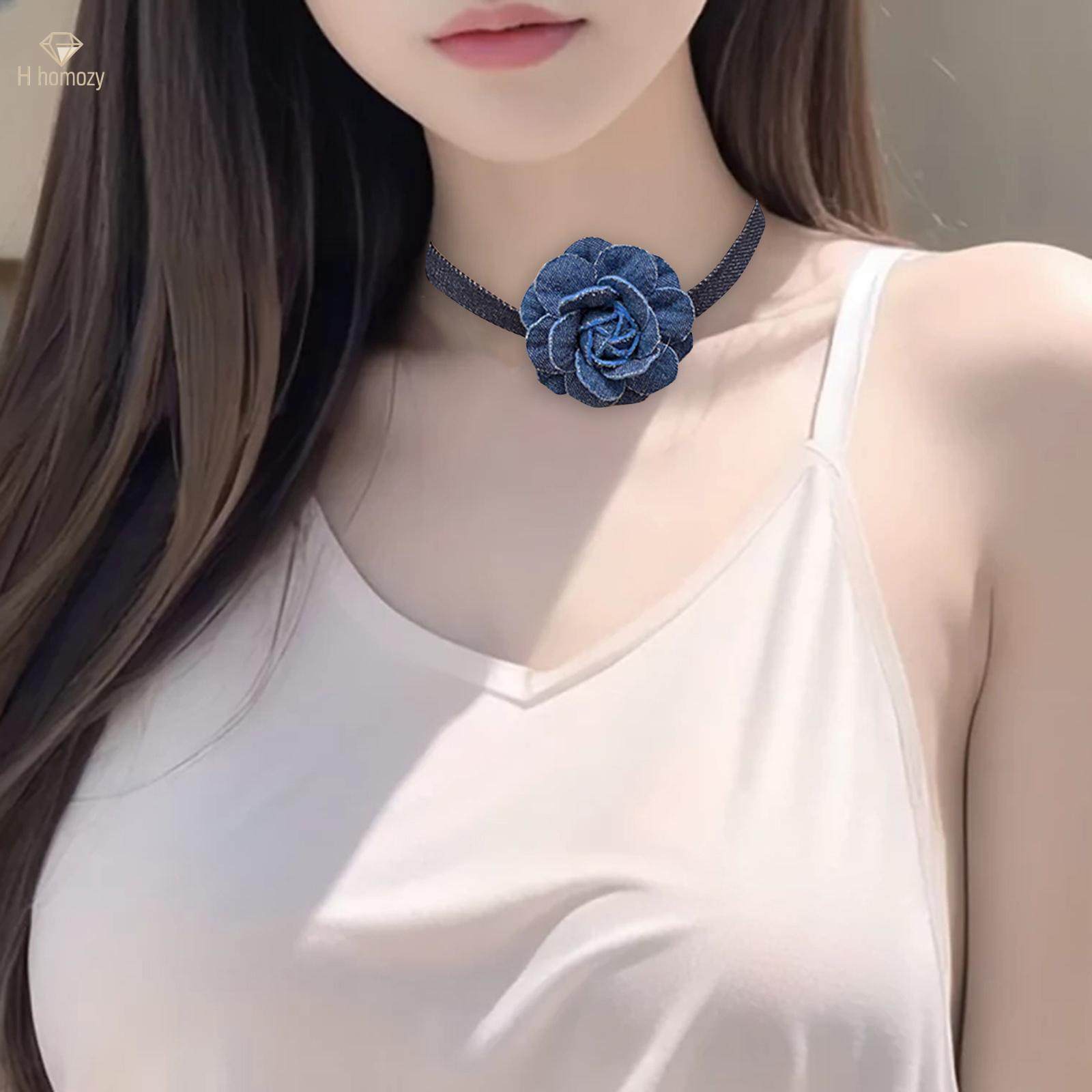 Blue Flower Collar Choker Necklace for Photography Props Wedding Anniversary. 